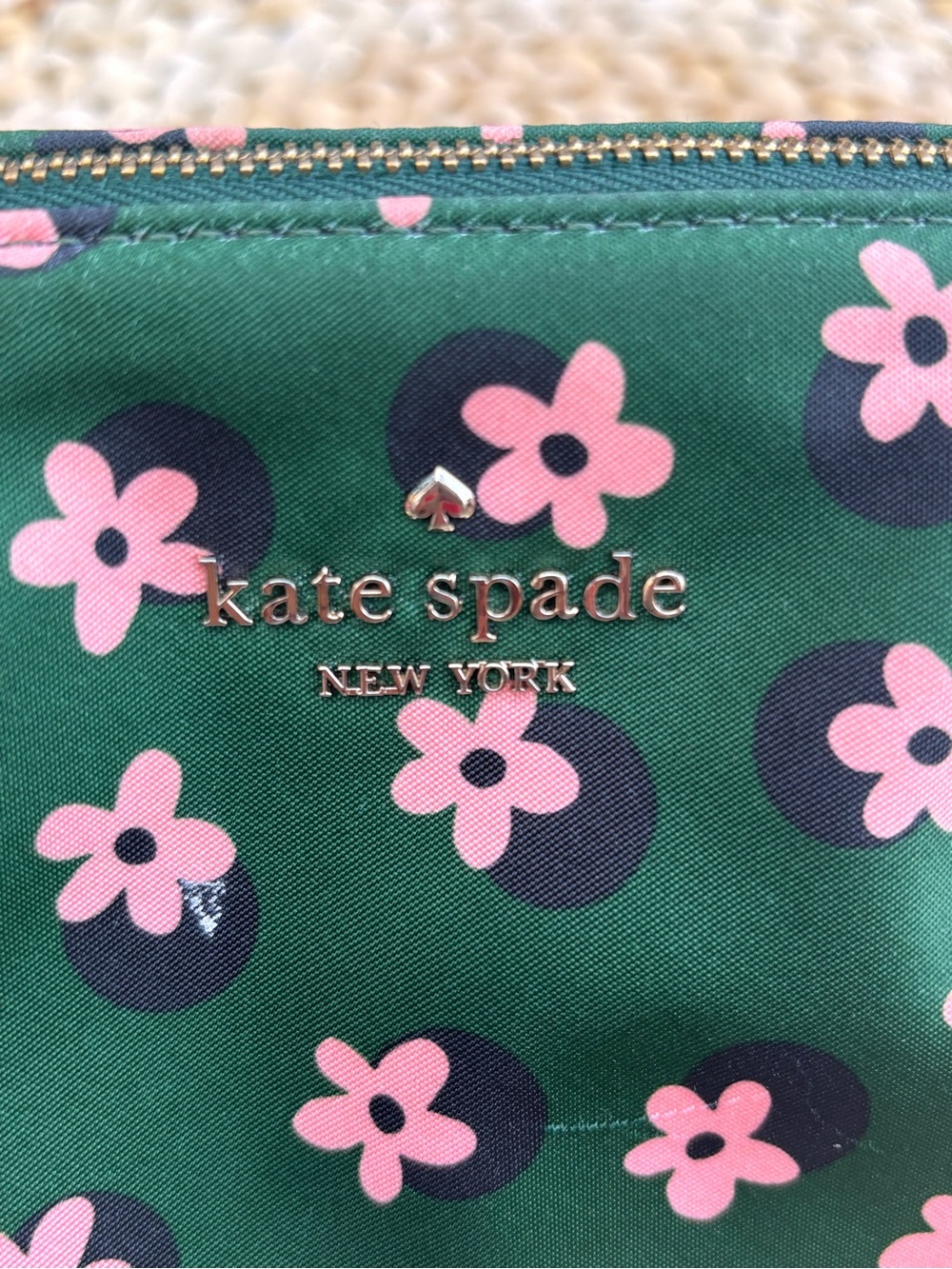 kate spade dark green cosmetic pouch with pink floral print - Picture 6 of 10